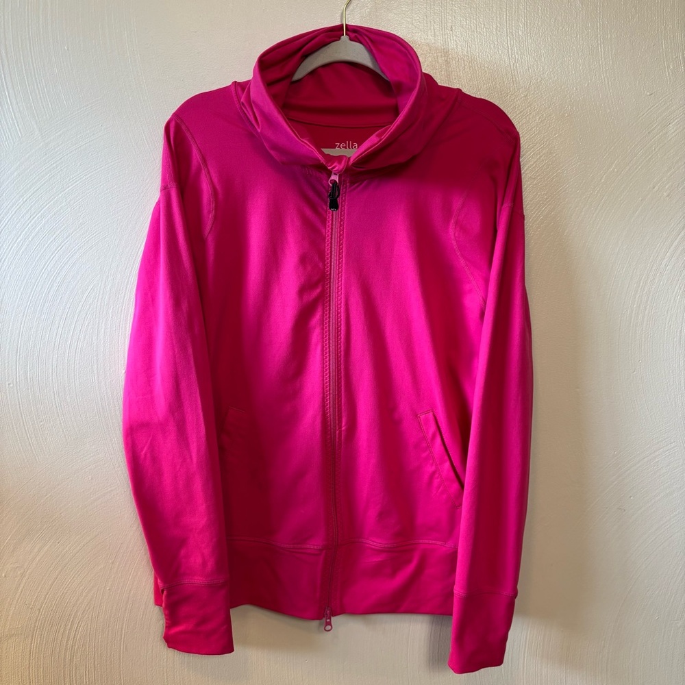 Zella Women's Jacket Zip Up Cowl Neck Thumb‎ Holes Athletic Pink Fuchsia Large